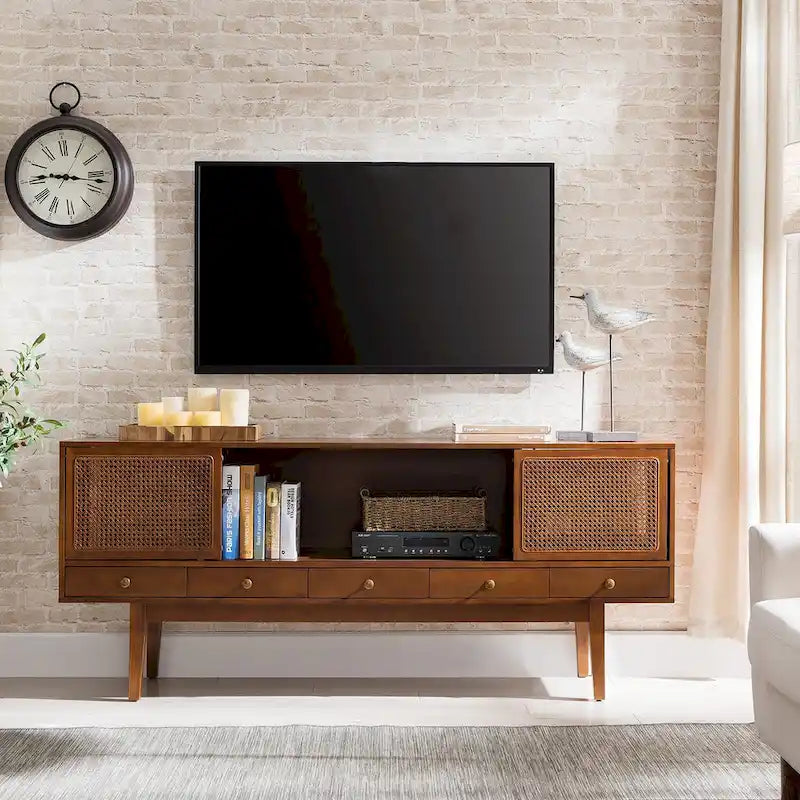 Meuble TV SEI Furniture style moderne du milieu du siècle, console multimédia pour téléviseurs jusqu'à 68 pouces.