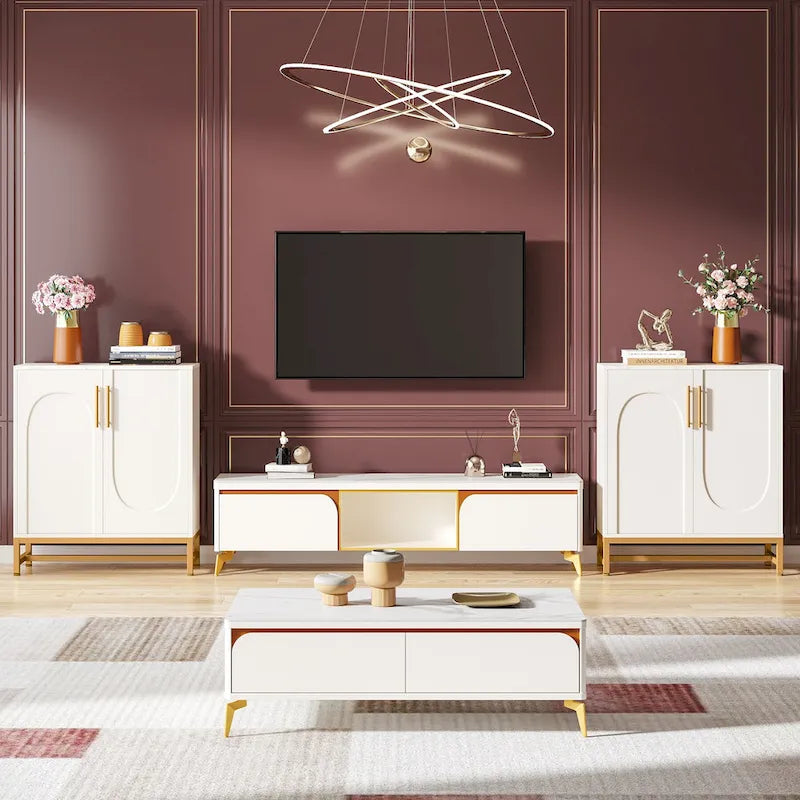 Buffet moderne à 4 portes avec étagère réglable, idéal pour le salon, la cuisine, la salle à manger ou le couloir.