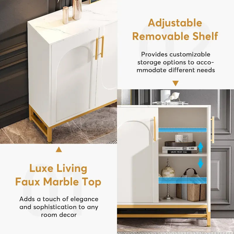 Buffet moderne à 4 portes avec étagère réglable, idéal pour le salon, la cuisine, la salle à manger ou le couloir.