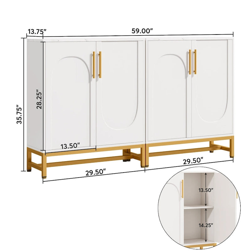 Buffet moderne à 4 portes avec étagère réglable, idéal pour le salon, la cuisine, la salle à manger ou le couloir.