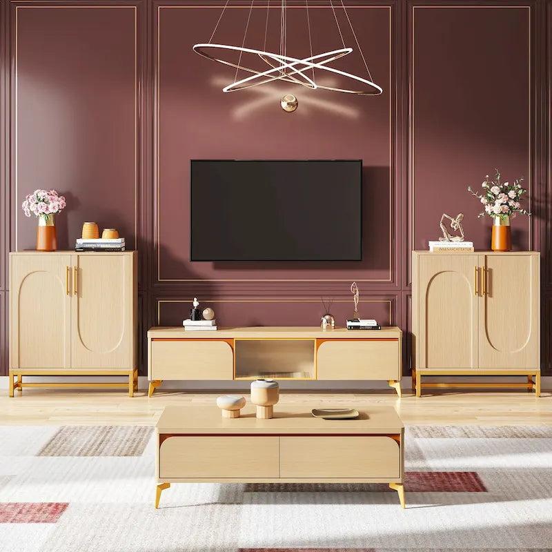 Buffet moderne à 4 portes avec étagère réglable, idéal pour le salon, la cuisine, la salle à manger ou le couloir.