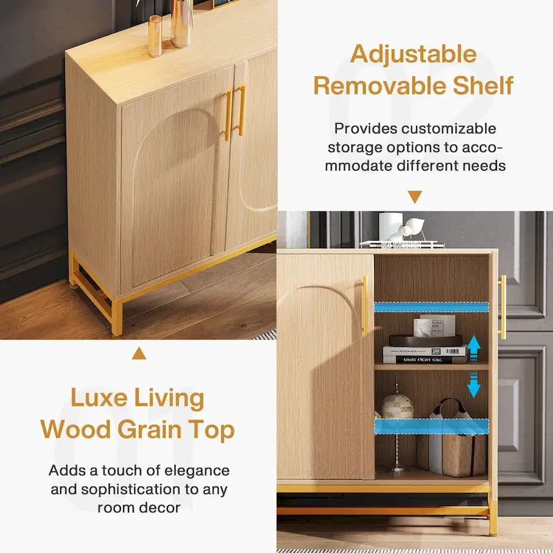 Buffet moderne à 4 portes avec étagère réglable, idéal pour le salon, la cuisine, la salle à manger ou le couloir.