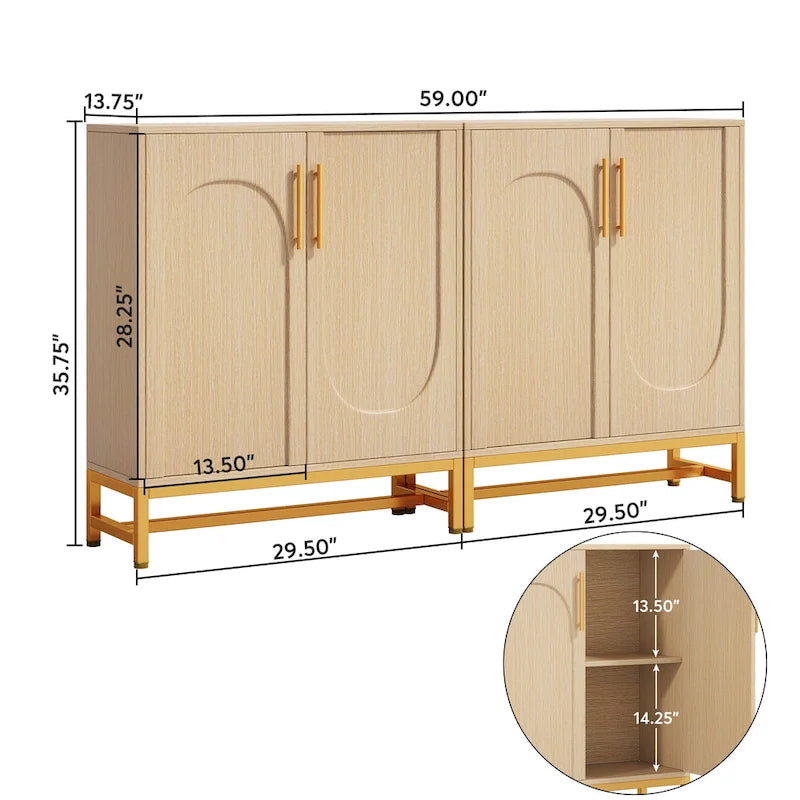 Buffet moderne à 4 portes avec étagère réglable, idéal pour le salon, la cuisine, la salle à manger ou le couloir.