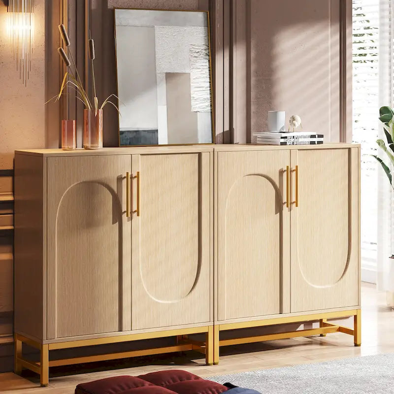 Buffet moderne à 4 portes avec étagère réglable, idéal pour le salon, la cuisine, la salle à manger ou le couloir.
