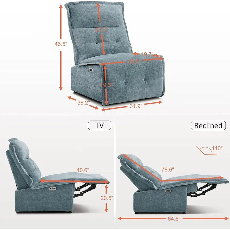 Fauteuil inclinable électrique sans accoudoirs MCombo avec ports USB, canapé inclinable électrique de 3,5 pouces de dégagement mural pour salon, ALR01