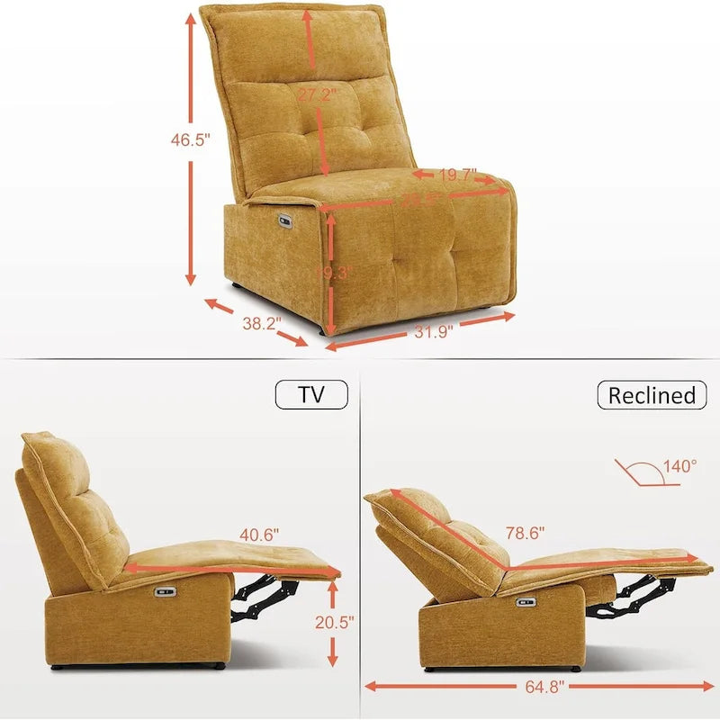 Fauteuil inclinable électrique sans accoudoirs MCombo avec ports USB, canapé inclinable électrique de 3,5 pouces de dégagement mural pour salon, ALR01