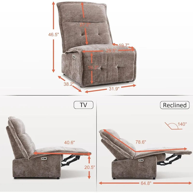 Fauteuil inclinable électrique sans accoudoirs MCombo avec ports USB, canapé inclinable électrique de 3,5 pouces de dégagement mural pour salon, ALR01