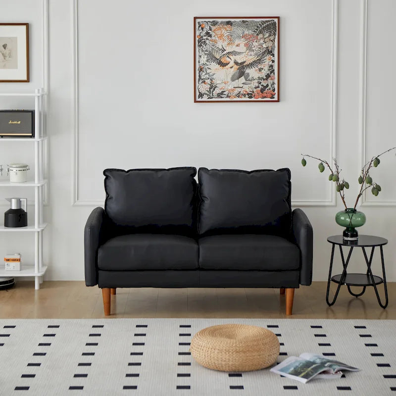 Canapé deux places en similicuir avec accoudoirs carrés de 58 pouces