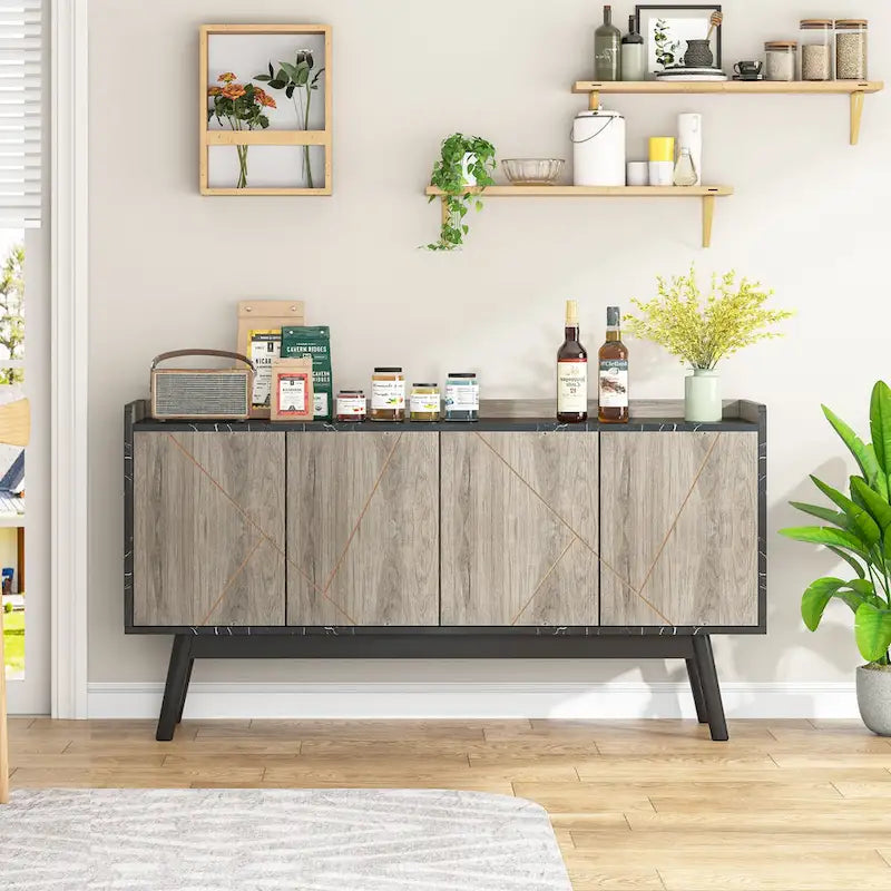 Buffet de cuisine de 140 cm (55 pouces) avec rangements et portes, idéal pour la salle à manger, le salon ou l'entrée.