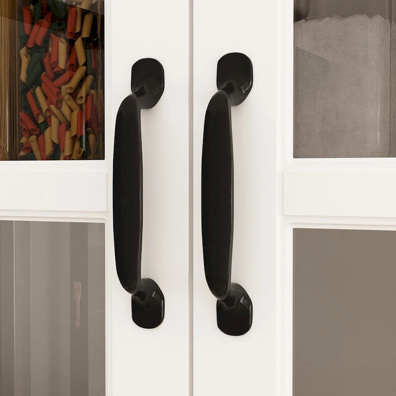 Buffet combiné 78,7H, vitrine blanche avec bibliothèque et porte vitrée