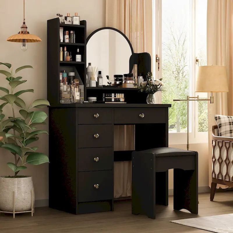 Ensemble coiffeuse de 80 cm de large avec tabouret et miroir - 80 cm de large