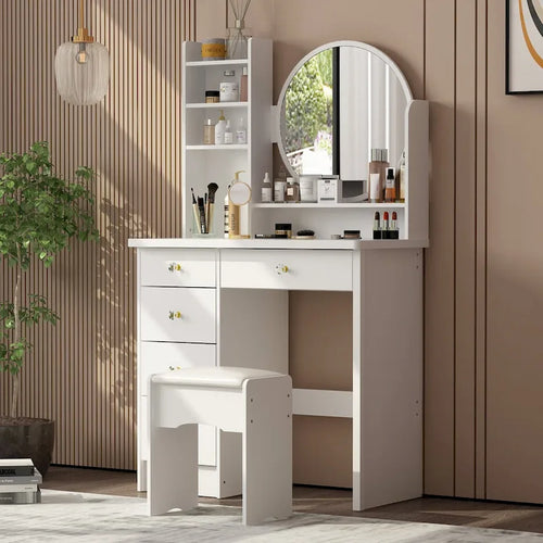 Ensemble coiffeuse de 80 cm de large avec tabouret et miroir - 80 cm de large