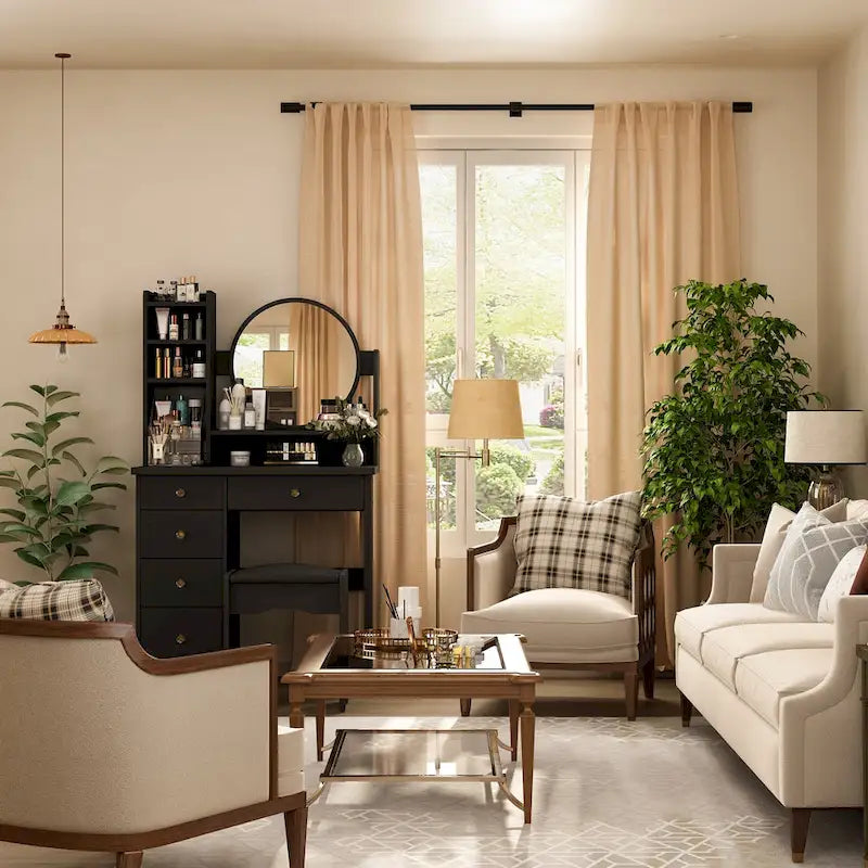 Ensemble coiffeuse de 80 cm de large avec tabouret et miroir - 80 cm de large