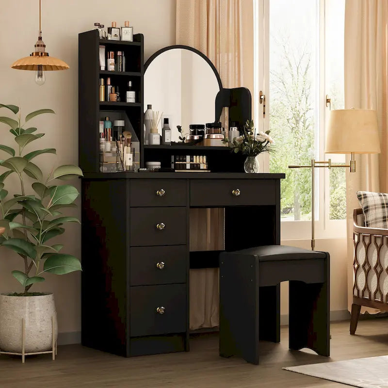 Ensemble coiffeuse de 80 cm de large avec tabouret et miroir - 80 cm de large