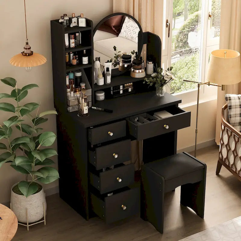 Ensemble coiffeuse de 80 cm de large avec tabouret et miroir - 80 cm de large