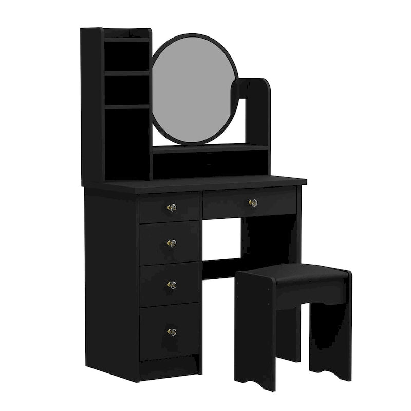 Ensemble coiffeuse de 80 cm de large avec tabouret et miroir - 80 cm de large