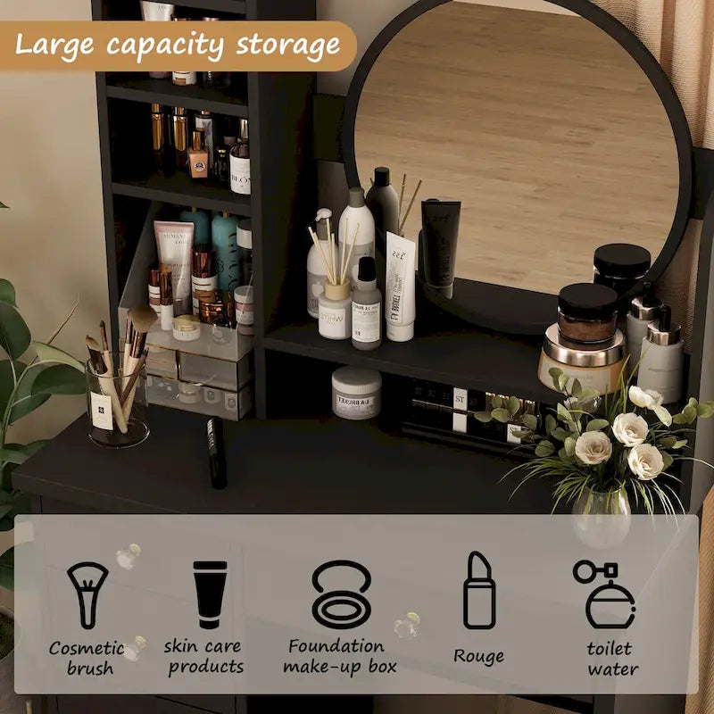 Ensemble coiffeuse de 80 cm de large avec tabouret et miroir - 80 cm de large