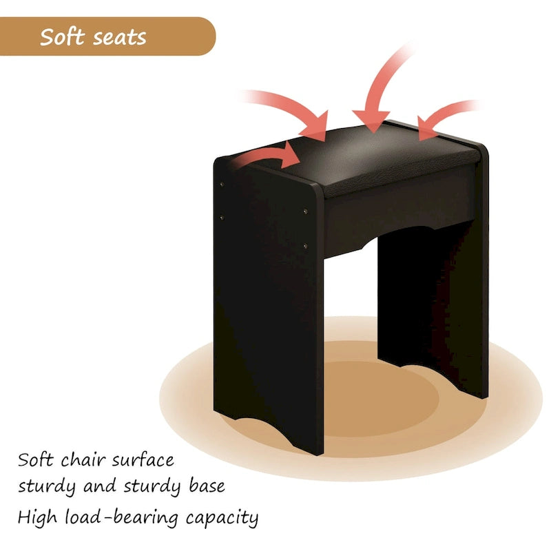 Ensemble coiffeuse de 80 cm de large avec tabouret et miroir - 80 cm de large