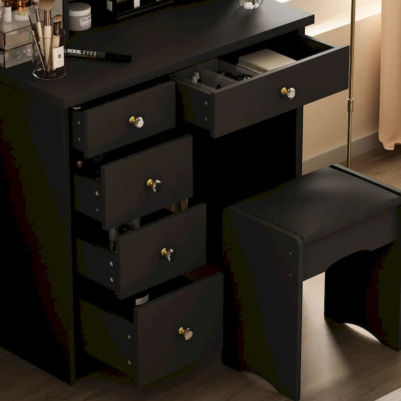 Ensemble coiffeuse de 80 cm de large avec tabouret et miroir - 80 cm de large