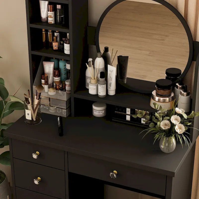 Ensemble coiffeuse de 80 cm de large avec tabouret et miroir - 80 cm de large