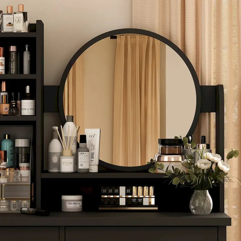 Ensemble coiffeuse de 80 cm de large avec tabouret et miroir - 80 cm de large