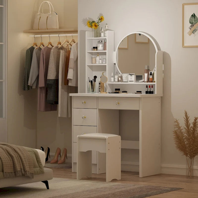 Ensemble coiffeuse de 80 cm de large avec tabouret et miroir - 80 cm de large