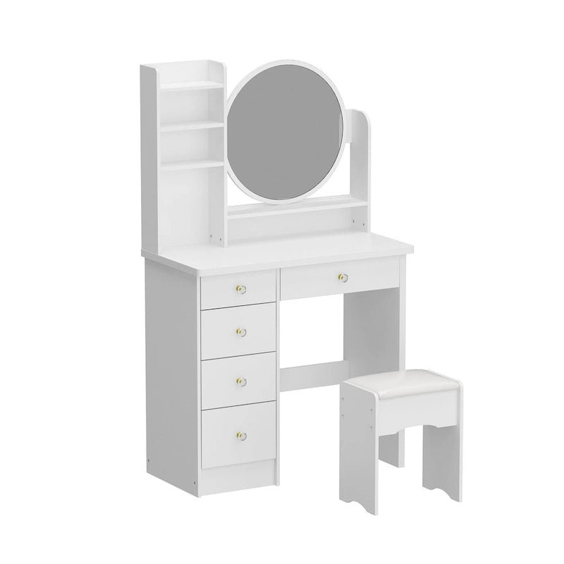 Ensemble coiffeuse de 80 cm de large avec tabouret et miroir - 80 cm de large