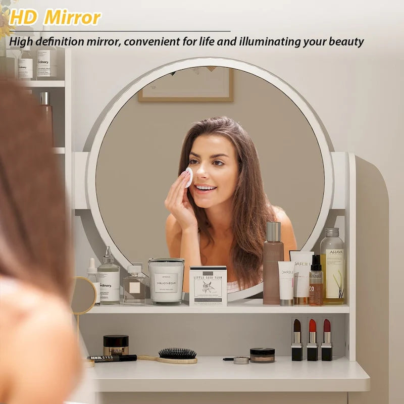 Ensemble coiffeuse de 80 cm de large avec tabouret et miroir - 80 cm de large