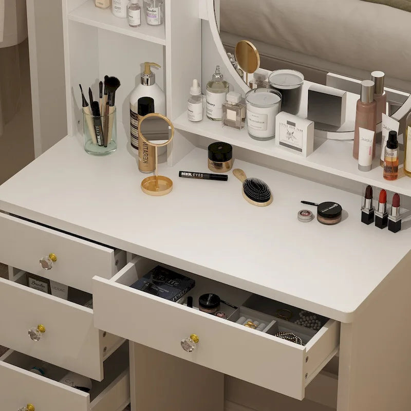 Ensemble coiffeuse de 80 cm de large avec tabouret et miroir - 80 cm de large