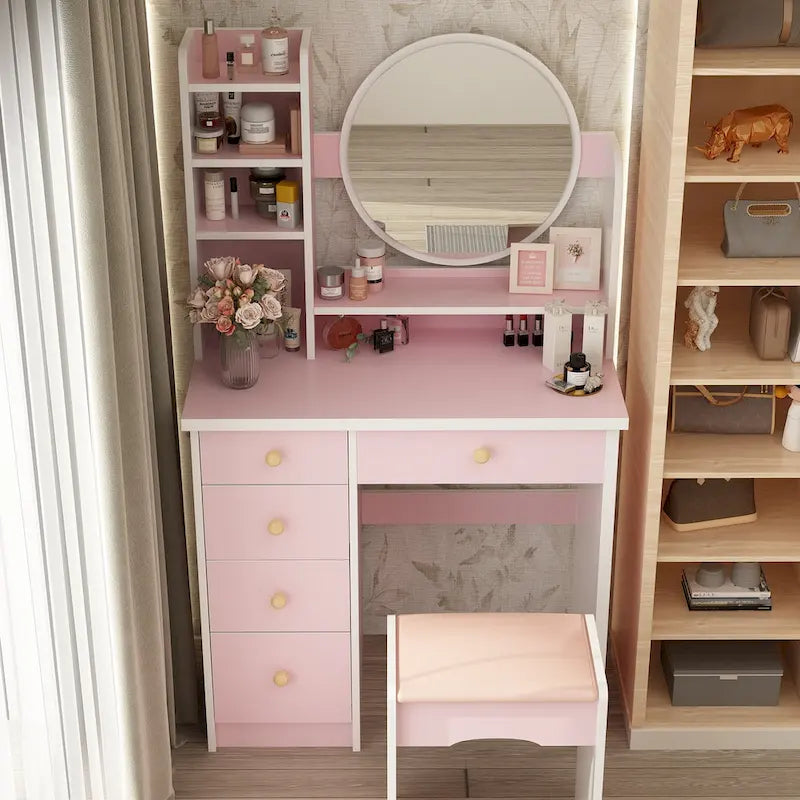 Ensemble coiffeuse de 80 cm de large avec tabouret et miroir - 80 cm de large