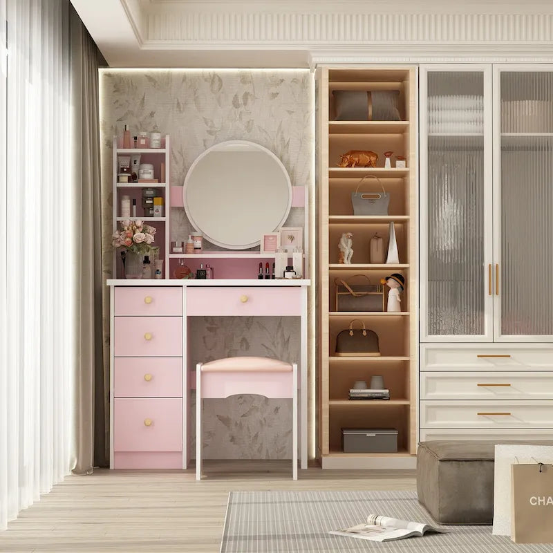 Ensemble coiffeuse de 80 cm de large avec tabouret et miroir - 80 cm de large