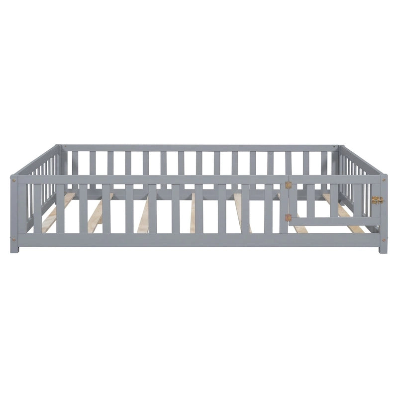Lit plateforme pleine grandeur avec barrière et porte pour enfants