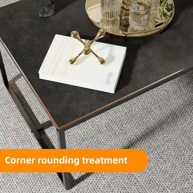 Table basse rectangulaire encadrée, table de cocktail en marbre et métal, table basse pour canapé