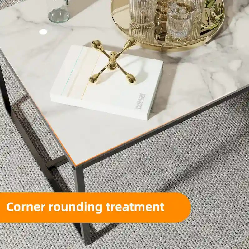 Table basse rectangulaire encadrée, table de cocktail en marbre et métal, table basse pour canapé