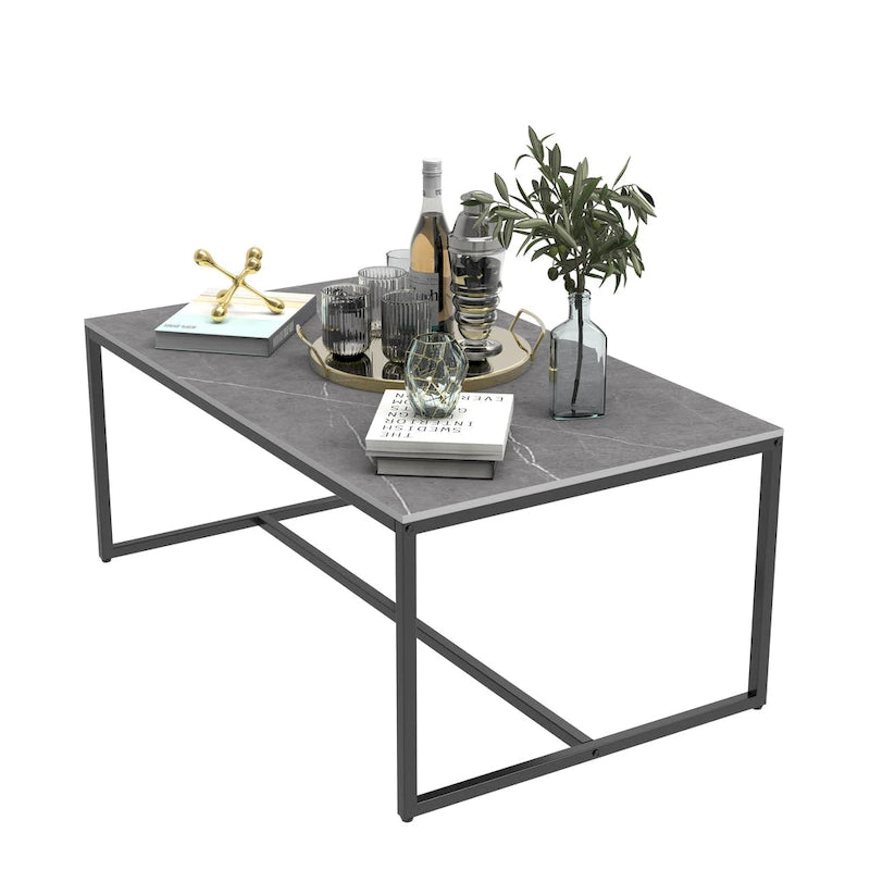 Table basse rectangulaire encadrée, table de cocktail en marbre et métal, table basse pour canapé