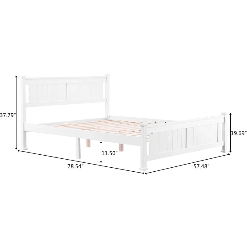 Cadre de lit à panneaux au design classique avec tête de lit blanche