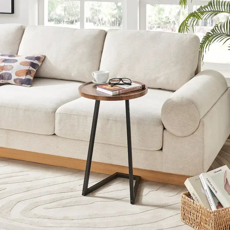 Table d'appoint Addison ronde à rebord surélevé et angle incliné - Marbre noir ou noyer brun