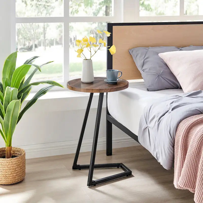 Table d'appoint Addison ronde à rebord surélevé et angle incliné - Marbre noir ou noyer brun