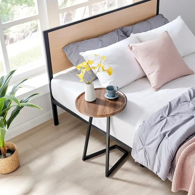 Table d'appoint Addison ronde à rebord surélevé et angle incliné - Marbre noir ou noyer brun