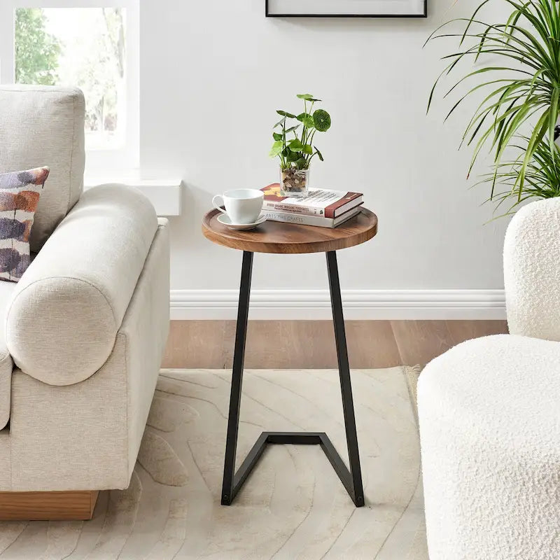 Table d'appoint Addison ronde à rebord surélevé et angle incliné - Marbre noir ou noyer brun