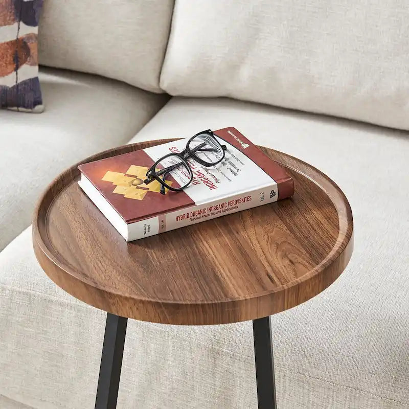 Table d'appoint Addison ronde à rebord surélevé et angle incliné - Marbre noir ou noyer brun