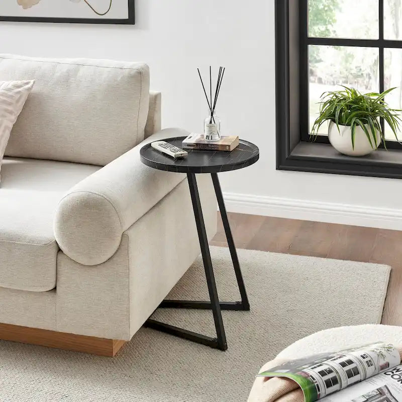 Table d'appoint Addison ronde à rebord surélevé et angle incliné - Marbre noir ou noyer brun