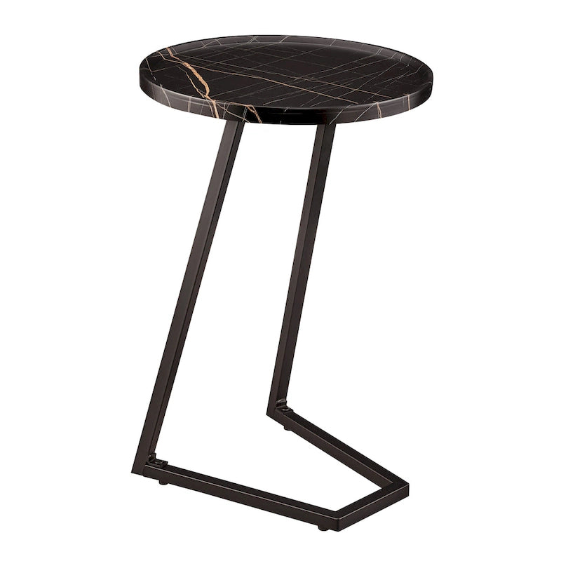 Table d'appoint Addison ronde à rebord surélevé et angle incliné - Marbre noir ou noyer brun