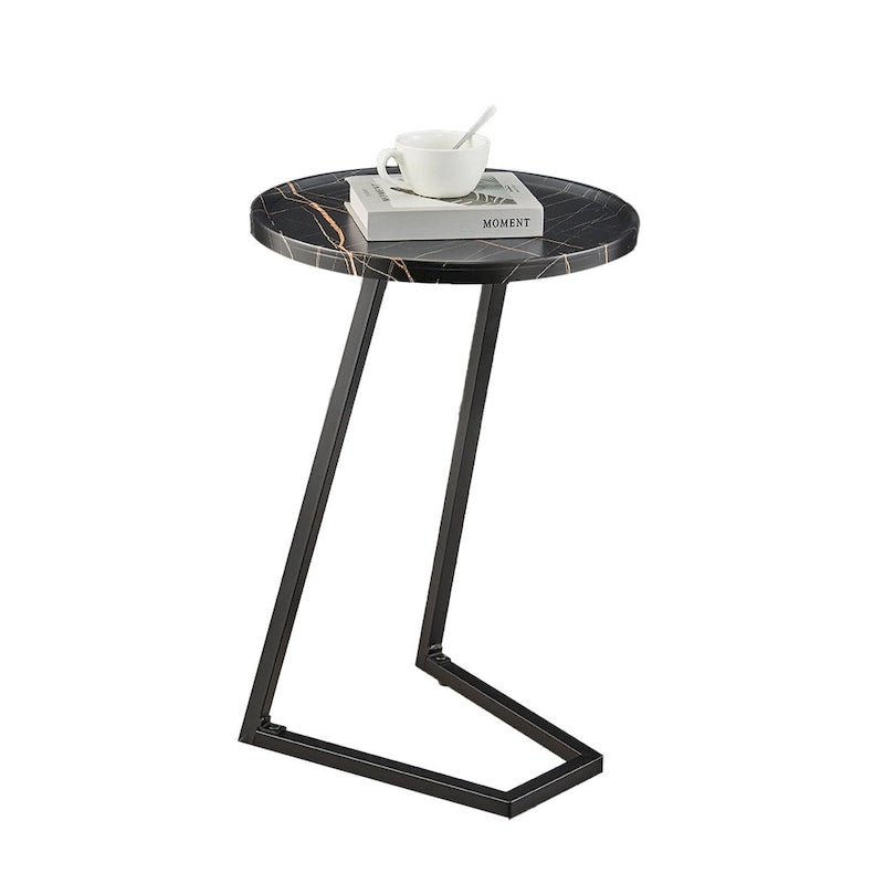 Table d'appoint Addison ronde à rebord surélevé et angle incliné - Marbre noir ou noyer brun