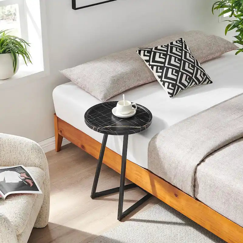 Table d'appoint Addison ronde à rebord surélevé et angle incliné - Marbre noir ou noyer brun