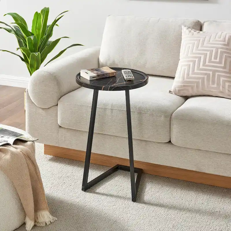 Table d'appoint Addison ronde à rebord surélevé et angle incliné - Marbre noir ou noyer brun