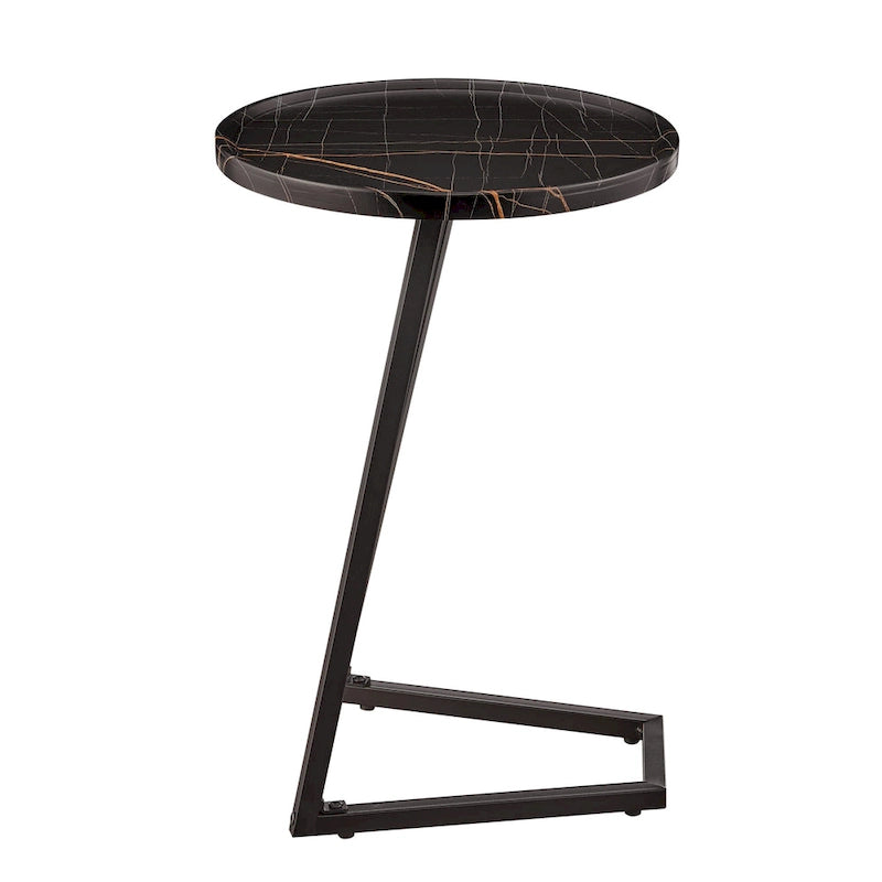 Table d'appoint Addison ronde à rebord surélevé et angle incliné - Marbre noir ou noyer brun