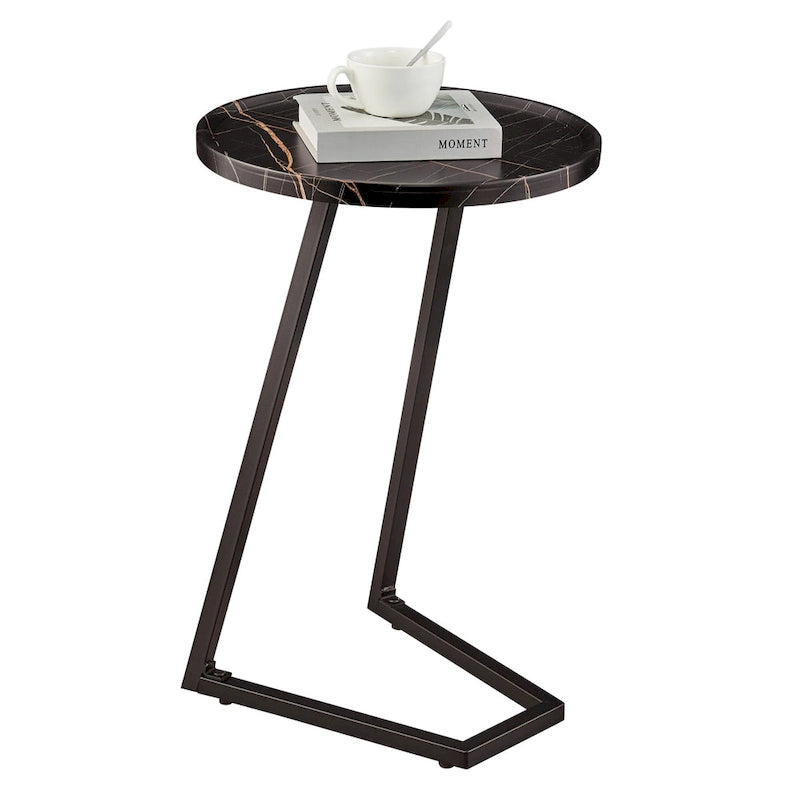 Table d'appoint Addison ronde à rebord surélevé et angle incliné - Marbre noir ou noyer brun