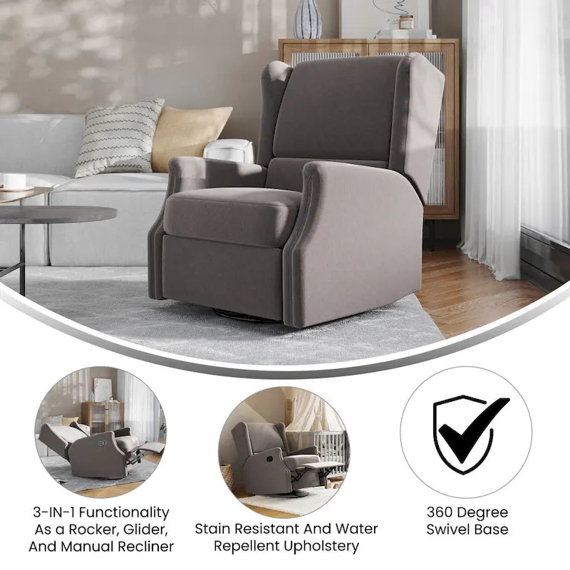 Fauteuil inclinable à bascule manuel à dossier enveloppant et pivotant à 360°
