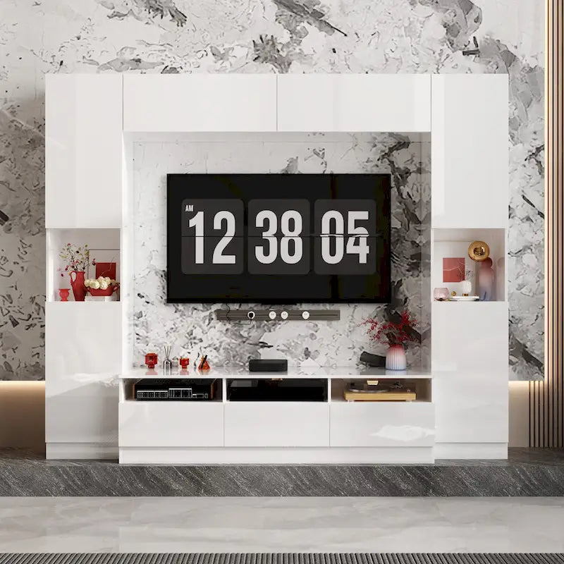 Meuble TV mural brillant avec rangement pour appareils multimédias - 94,5 x 78,7